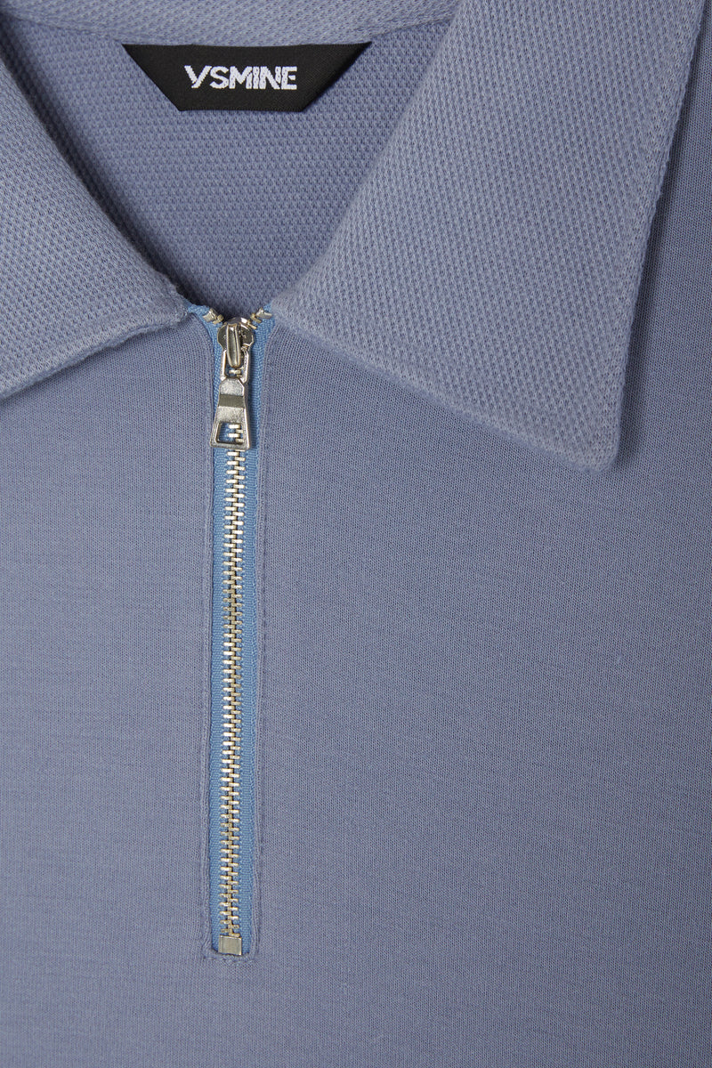 QUARTER ZIP POLO - PEBBLE