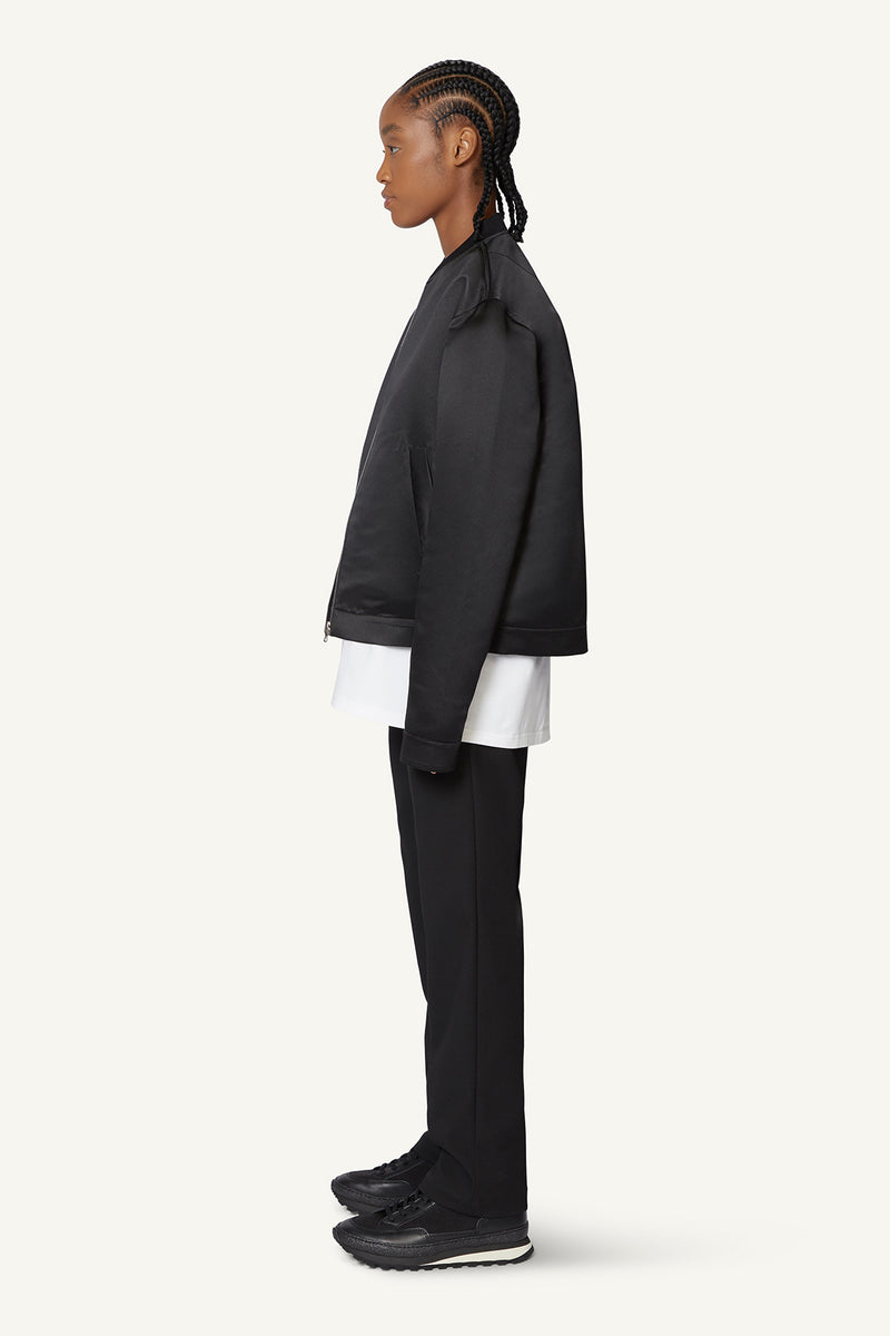 SATIN BOMBER JACKET - BLACK