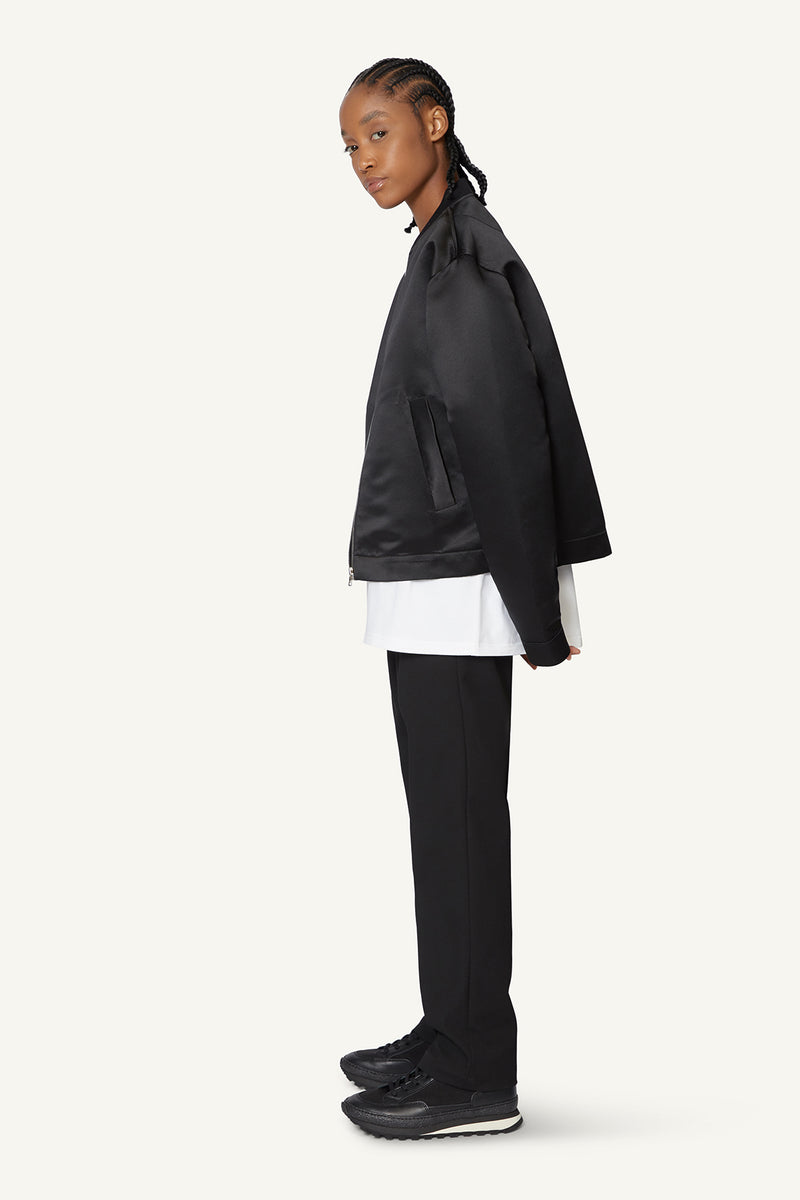 SATIN BOMBER JACKET - BLACK