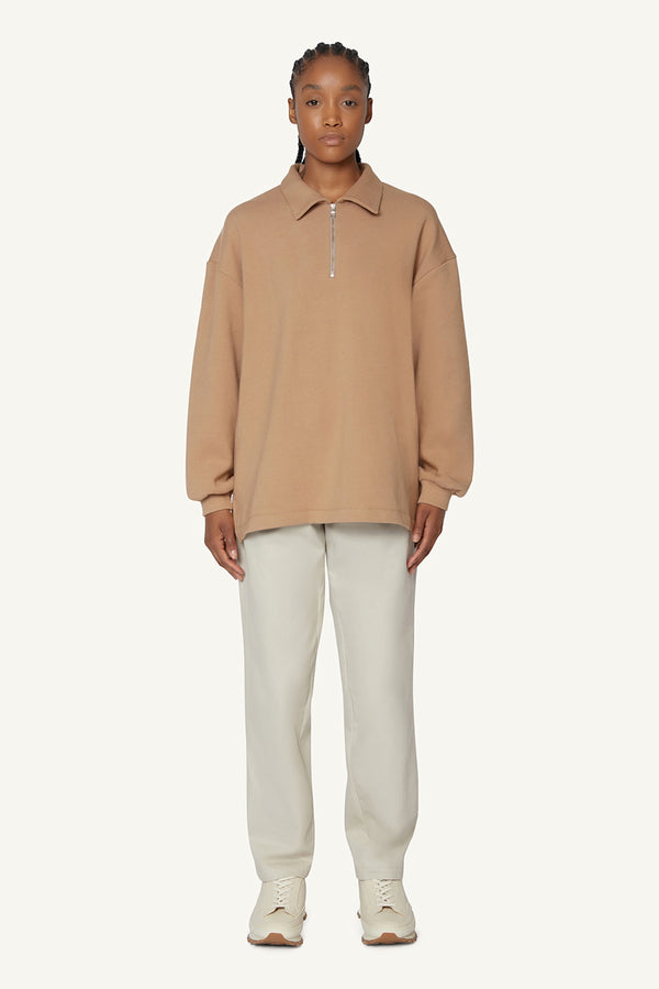 QUARTER ZIP POLO - BEIGE