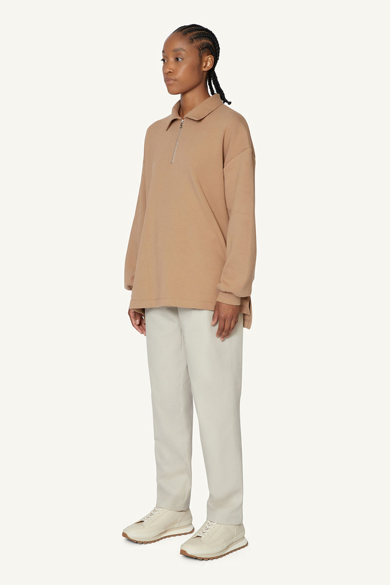 QUARTER ZIP POLO - BEIGE