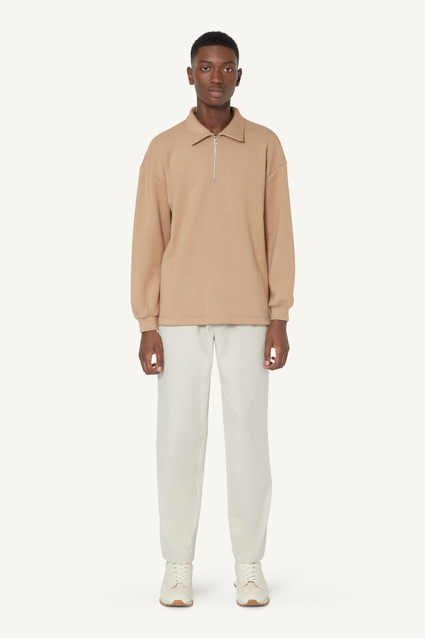 QUARTER ZIP POLO - BEIGE