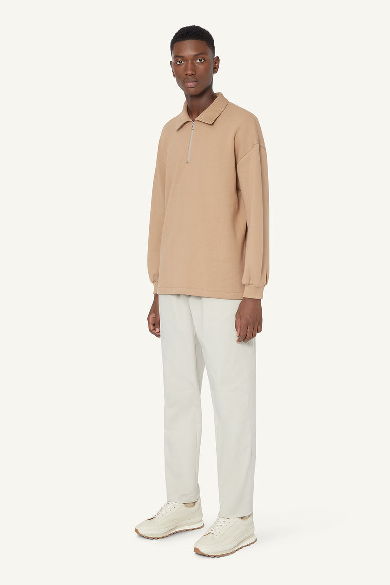 QUARTER ZIP POLO - BEIGE