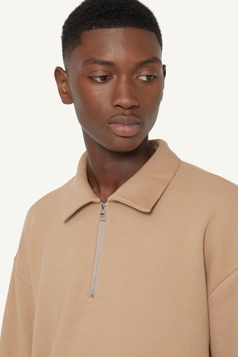 QUARTER ZIP POLO - BEIGE