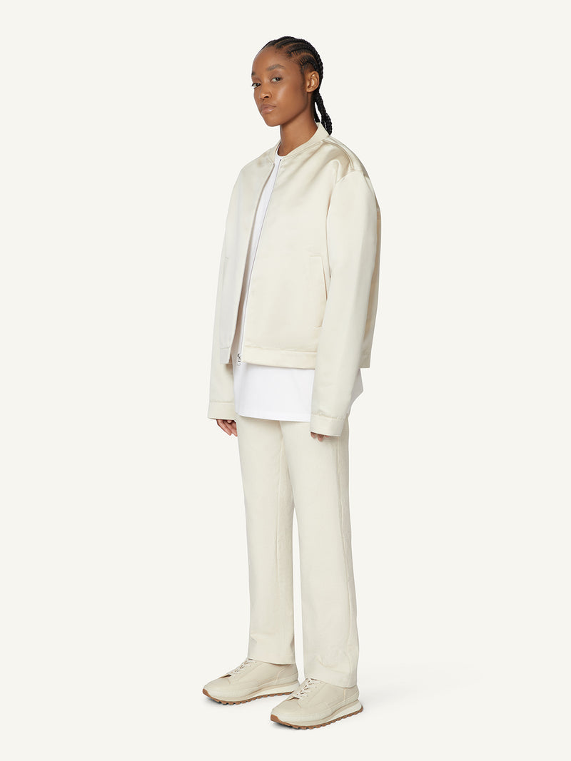 SATIN BOMBER JACKET - CREAM